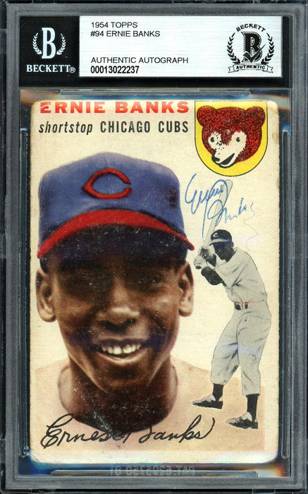 Ernie Banks Autographed 1954 Topps Card #94 Chicago Cubs Vintage Rookie Era Signature Beckett BAS #13022237 - RSA