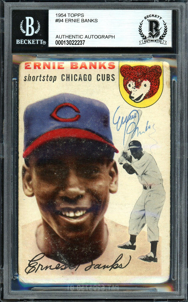 Ernie Banks Autographed 1954 Topps Card #94 Chicago Cubs Vintage Rookie Era Signature Beckett BAS #13022237 - RSA