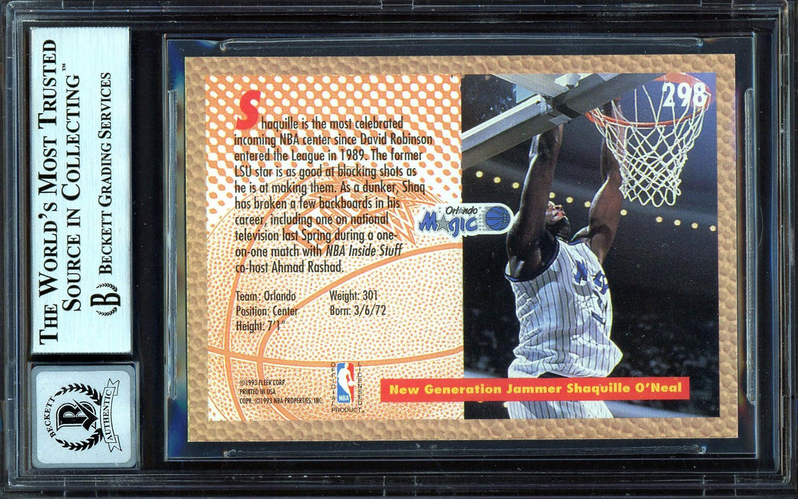 Shaquille "Shaq" O'Neal Autographed 1992-93 Fleer Rookie Card #298 Orlando Magic Beckett BAS #13314676 - RSA
