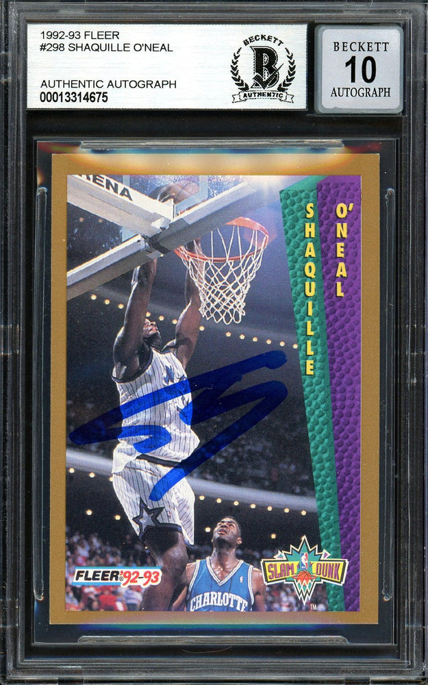 Shaquille "Shaq" O'Neal Autographed 1992-93 Fleer Rookie Card #298 Orlando Magic Beckett BAS #13314675 - RSA
