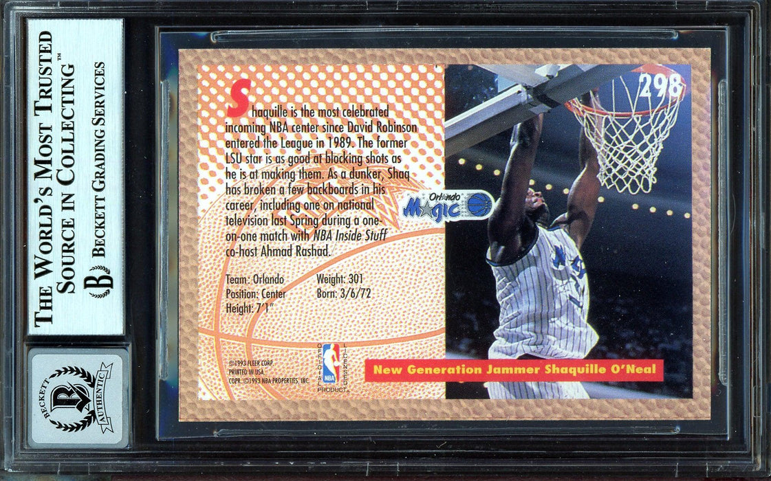 Shaquille "Shaq" O'Neal Autographed 1992-93 Fleer Rookie Card #298 Orlando Magic Beckett BAS #13314674 - RSA