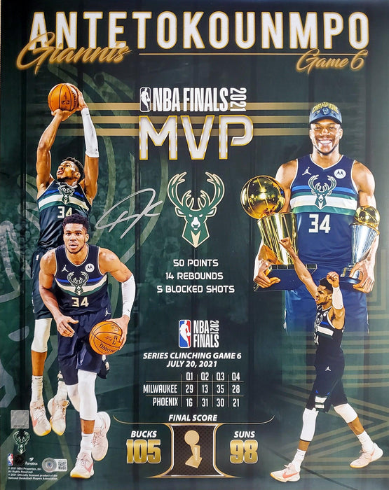 Giannis Antetokounmpo Autographed 16x20 Photo Milwaukee Bucks Finals Collage Beckett BAS QR Stock #197441 - RSA