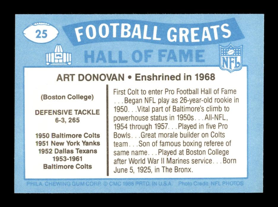 Art Donovan Autographed 1988 Swell Card #25 Baltimore Colts SKU #197563 - RSA