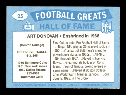 Art Donovan Autographed 1988 Swell Card #25 Baltimore Colts SKU #197565 - RSA