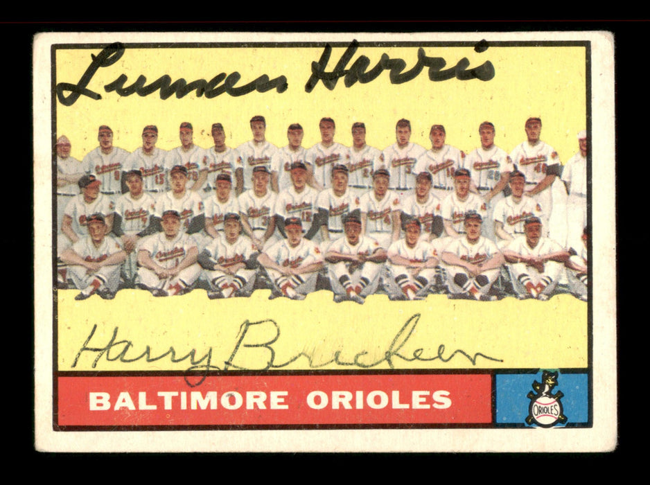 Luman Harris & Harry Brecheen Autographed 1961 Topps Team Card #159 Baltimore Orioles SKU #197731 - RSA