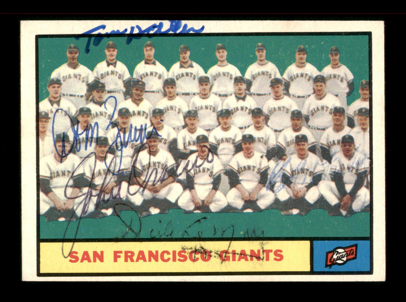 Tom Haller, Dom Zanni, John Orsino, Dick LeMay & Bob Farley Autographed 1961 Topps Team Card #167 San Francisco Giants SKU #197733 - RSA