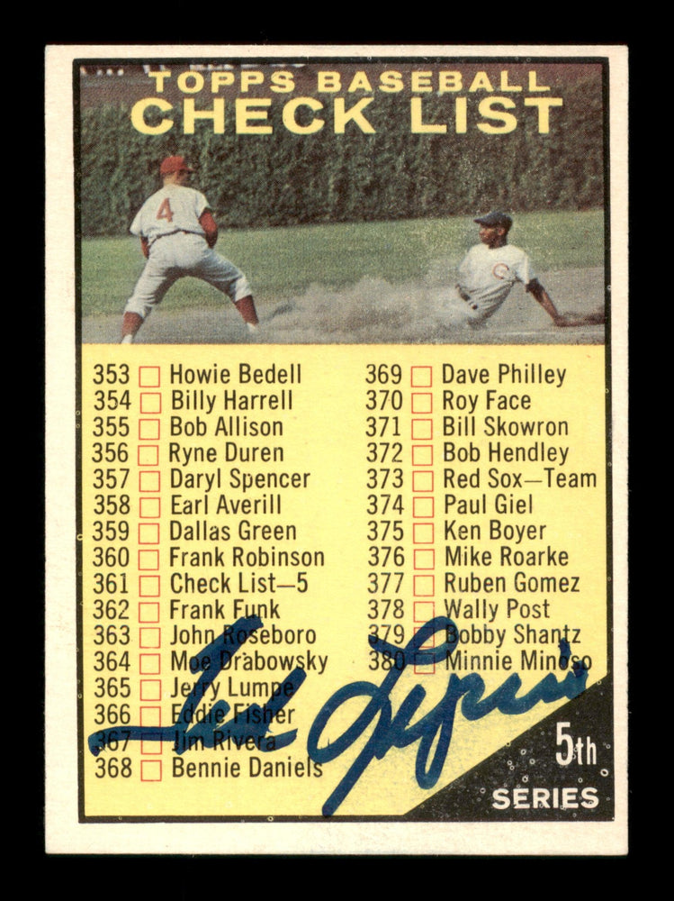 Ted Lepcio Autographed 1961 Topps Checklist Card #361 Philadelphia Phillies SKU #197869 - RSA