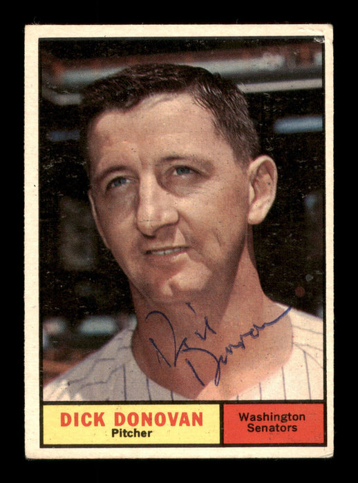 Dick Donovan Autographed 1961 Topps Card #414 Washington Senators SKU #197890 - RSA