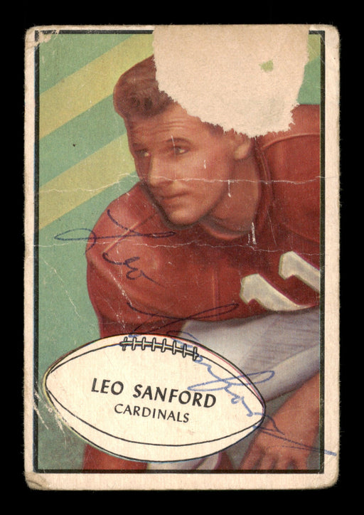 Leo Sanford Autographed 1953 Bowman Card #39 Chicago Cardinals (Off-Condition) SKU #197964 - RSA