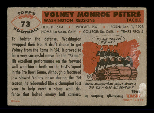 Volney Peters Autographed 1956 Topps Card #73 Washington SKU #197971 - RSA