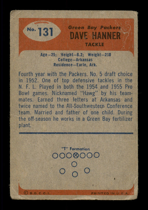 Dave Hanner Autographed 1955 Bowman Card #131 Green Bay Packers SKU #198034 - RSA