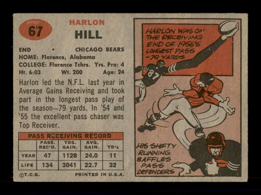Harlon Hill Autographed 1957 Topps Card #67 Chicago Bears SKU #198057 - RSA