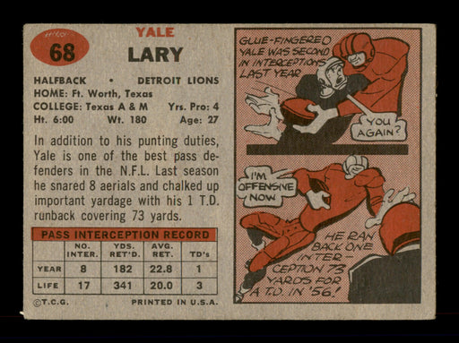 Yale Lary Autographed 1957 Topps Card #68 Detroit Lions SKU #198058 - RSA