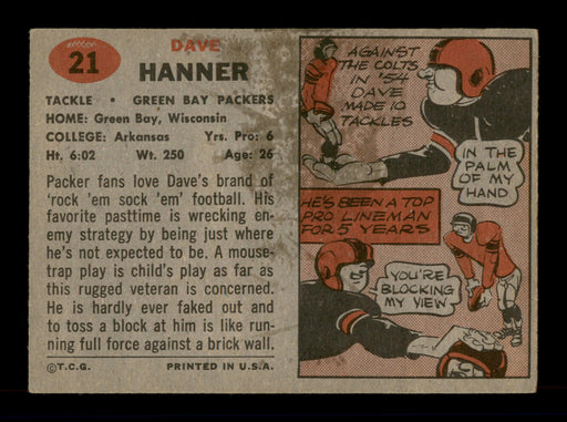 Dave Hanner Autographed 1957 Topps Card #21 Green Bay Packers SKU #198069 - RSA