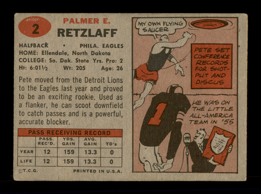 Pete Retzlaff Autographed 1957 Topps Rookie Card #2 Philadelphia Eagles SKU #198071 - RSA