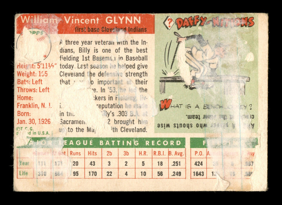 Bill Glynn Autographed 1955 Topps Card #39 Cleveland Indians (Off-Condition) SKU #198334 - RSA