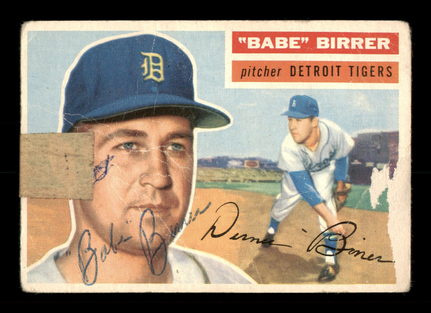Babe Birrer Autographed 1956 Topps Rookie Card #84 Detroit Tigers (Bad Condition) SKU #198403 - RSA