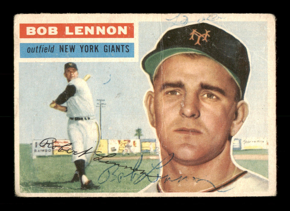 Bob Lennon Autographed 1956 Topps Card #104 New York Giants (Off-Condition) SKU #198408 - RSA
