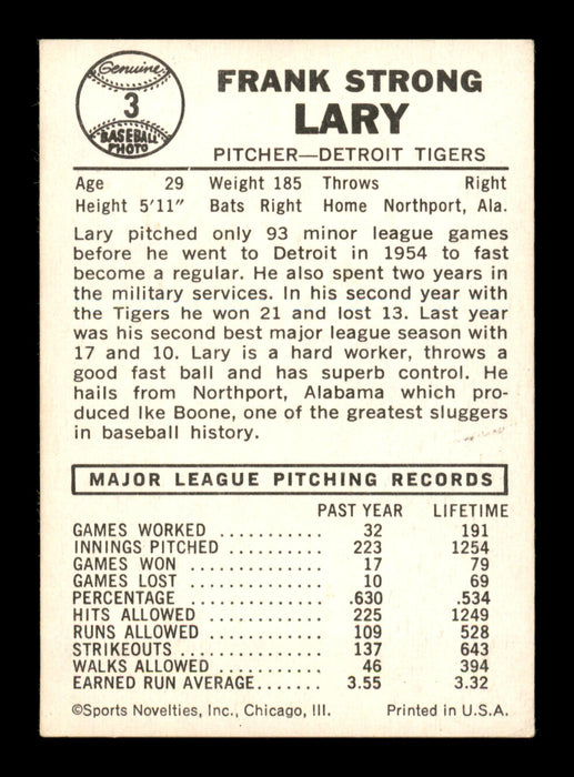 Frank Lary Autographed 1960 Leaf Card #3 Detroit Tigers SKU #198800 - RSA