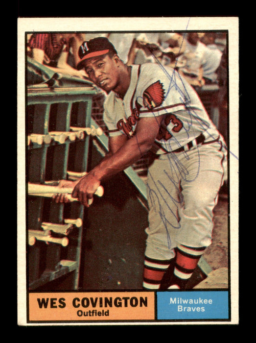 Wes Covington Autographed 1961 Topps Card #296 Milwaukee Braves SKU #198827 - RSA