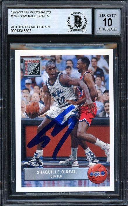 Shaquille Shaq O'Neal Autographed 1992-93 Upper Deck McDonald's Rookie Card #P43 Orlando Magic Auto Grade Gem Mint 10 Beckett BAS #13315302 - RSA