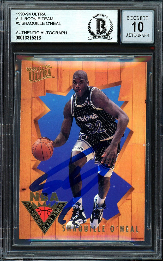 Shaquille Shaq O'Neal Autographed 1993-94 Fleer Ultra All Rookie Card #5 Orlando Magic Auto Grade Gem Mint 10 Beckett BAS #13315313 - RSA