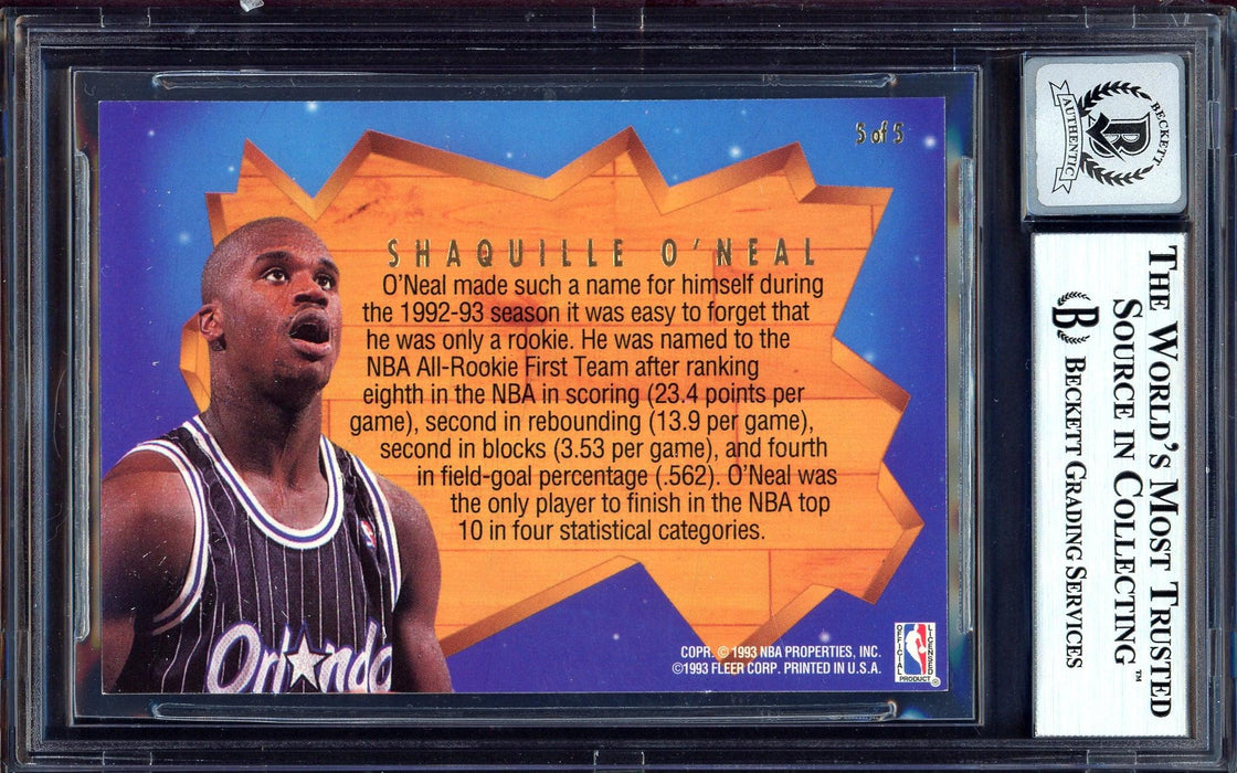 Shaquille Shaq O'Neal Autographed 1993-94 Fleer Ultra All Rookie Card #5 Orlando Magic Auto Grade Gem Mint 10 Beckett BAS #13315313 - RSA