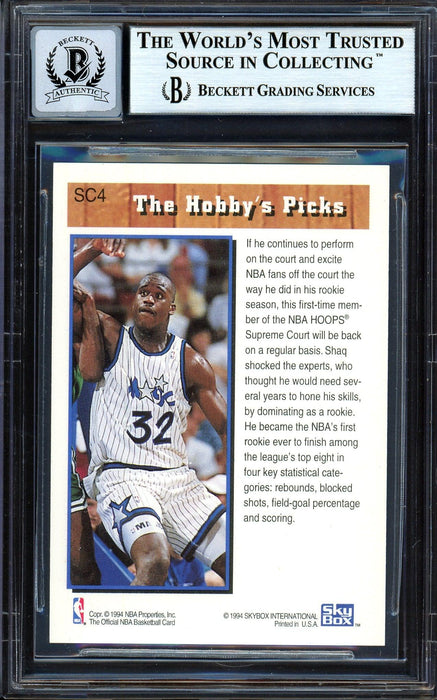 Shaquille Shaq O'Neal Autographed 1993-94 Hoops Supreme Court Card #SC4 Orlando Magic Auto Grade Gem Mint 10 Beckett BAS #13315314 - RSA