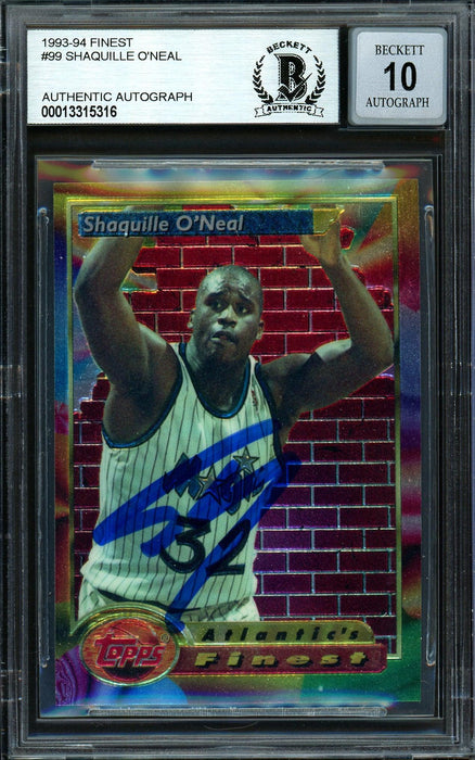 Shaquille Shaq O'Neal Autographed 1993-94 Topps Finest Card #99 Orlando Magic Auto Grade Gem Mint 10 Beckett BAS #13315316 - RSA