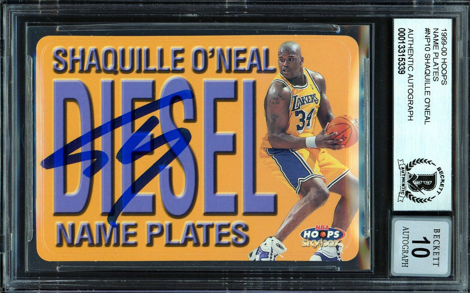 Shaquille Shaq O'Neal Autographed 1999-00 Hoops Name Plates Card #10 Los Angeles Lakers Auto Grade Gem Mint 10 Beckett BAS #13315339 - RSA