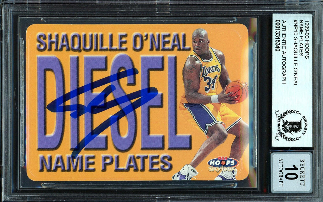 Shaquille Shaq O'Neal Autographed 1999-00 Hoops Name Plates Card #10 Los Angeles Lakers Auto Grade Gem Mint 10 Beckett BAS #13315340 - RSA