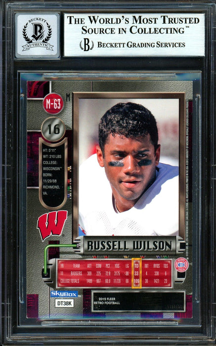 Russell Wilson Autographed 2012 Fleer Retro Metal Rookie Card #M-63 Seattle Seahawks Auto Grade Gem Mint 10 Beckett BAS #13315343 - RSA