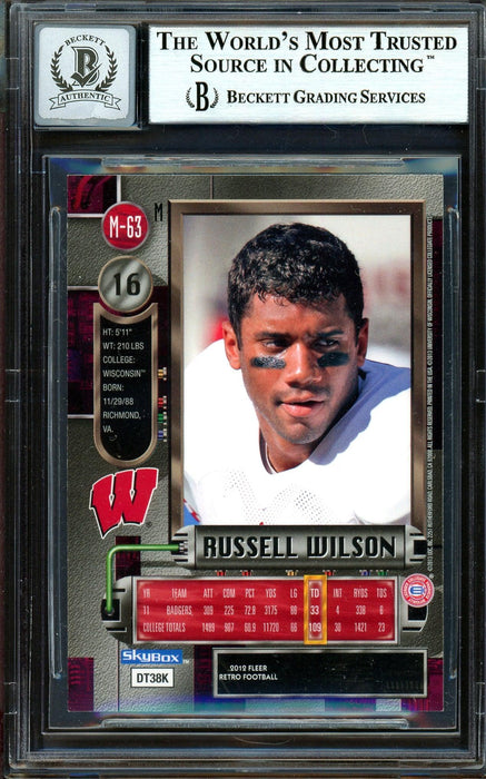 Russell Wilson Autographed 2012 Fleer Retro Metal Rookie Card #M-63 Seattle Seahawks Auto Grade Gem Mint 10 Beckett BAS #13315345 - RSA
