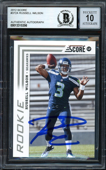 Russell Wilson Autographed 2012 Score Rookie Card #372 Seattle Seahawks Auto Grade Gem Mint 10 Beckett BAS #13315356 - RSA