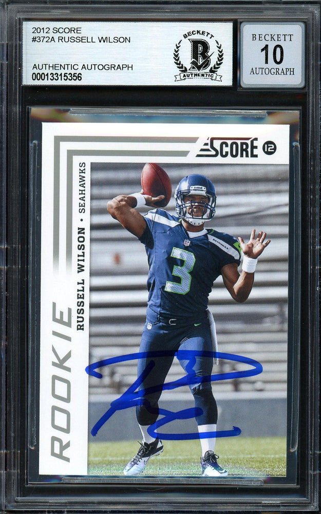 Russell Wilson Autographed 2012 Score Rookie Card #372 Seattle Seahawks Auto Grade Gem Mint 10 Beckett BAS #13315356 - RSA