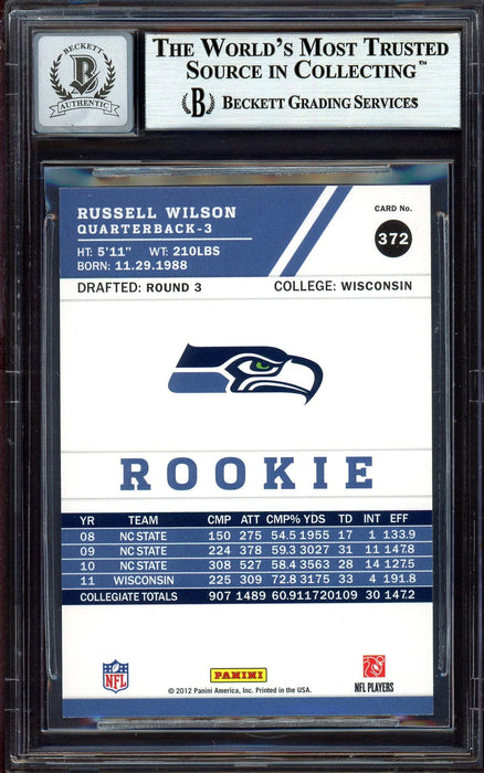Russell Wilson Autographed 2012 Score Rookie Card #372 Seattle Seahawks Auto Grade Gem Mint 10 Beckett BAS #13315356 - RSA