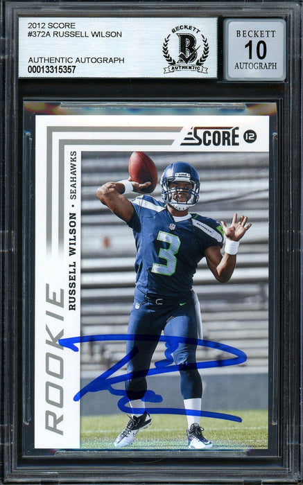 Russell Wilson Autographed 2012 Score Rookie Card #372 Seattle Seahawks Auto Grade Gem Mint 10 Beckett BAS #13315357 - RSA