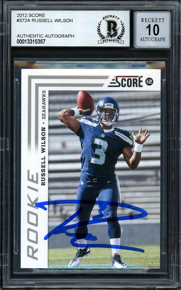 Russell Wilson Autographed 2012 Score Rookie Card #372 Seattle Seahawks Auto Grade Gem Mint 10 Beckett BAS #13315357 - RSA