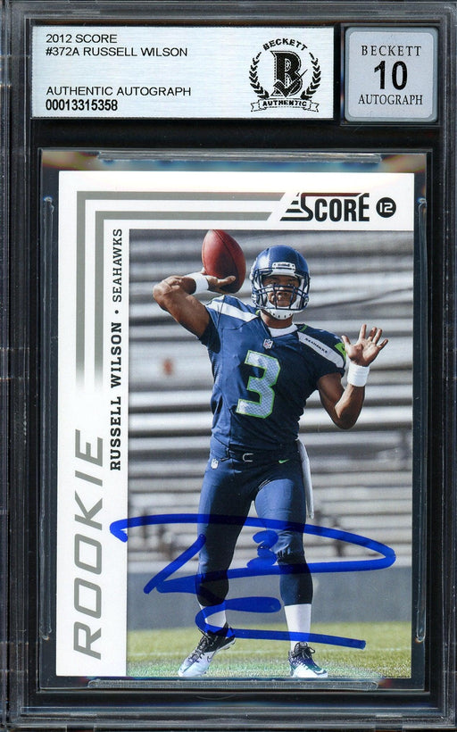 Russell Wilson Autographed 2012 Score Rookie Card #372 Seattle Seahawks Auto Grade Gem Mint 10 Beckett BAS #13315358 - RSA