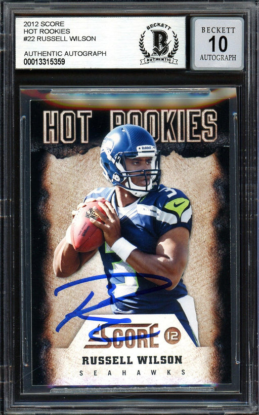Russell Wilson Autographed 2012 Score Hot Rookies Rookie Card #22 Seattle Seahawks Auto Grade Gem Mint 10 Beckett BAS #13315359 - RSA