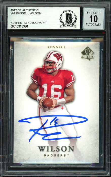 Russell Wilson Autographed 2012 SP Authentic Rookie Card #87 Seattle Seahawks Auto Grade Gem Mint 10 Beckett BAS #13315360 - RSA