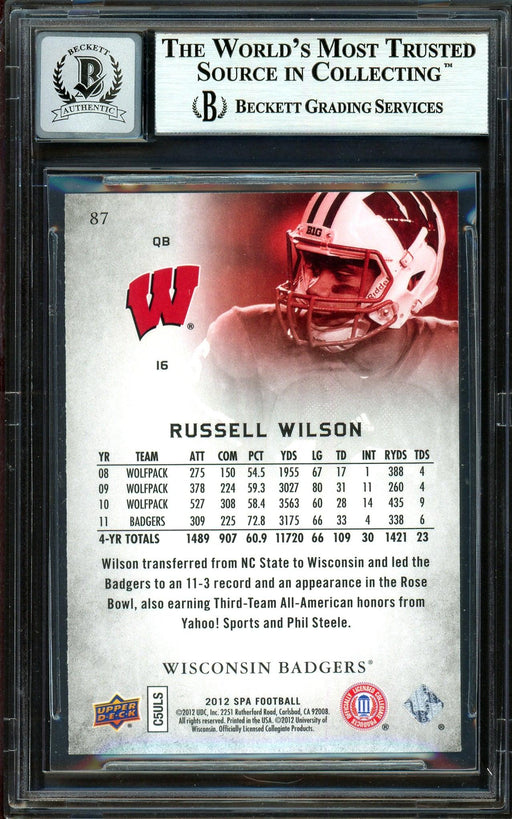 Russell Wilson Autographed 2012 SP Authentic Rookie Card #87 Seattle Seahawks Auto Grade Gem Mint 10 Beckett BAS #13315360 - RSA