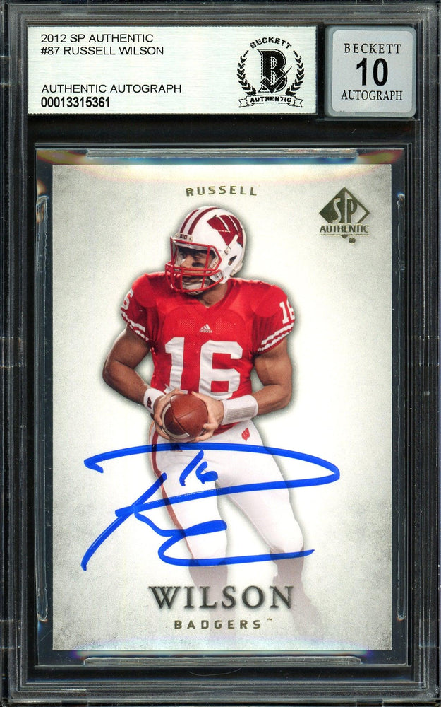 Russell Wilson Autographed 2012 SP Authentic Rookie Card #87 Seattle Seahawks Auto Grade Gem Mint 10 Beckett BAS #13315361 - RSA
