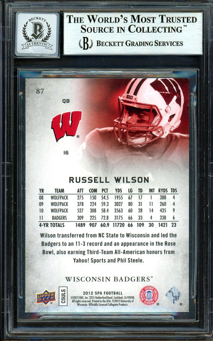 Russell Wilson Autographed 2012 SP Authentic Rookie Card #87 Seattle Seahawks Auto Grade Gem Mint 10 Beckett BAS #13315361 - RSA
