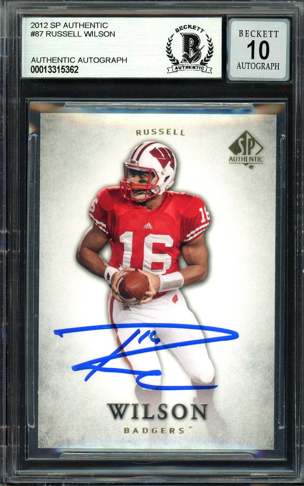 Russell Wilson Autographed 2012 SP Authentic Rookie Card #87 Seattle Seahawks Auto Grade Gem Mint 10 Beckett BAS #13315362 - RSA