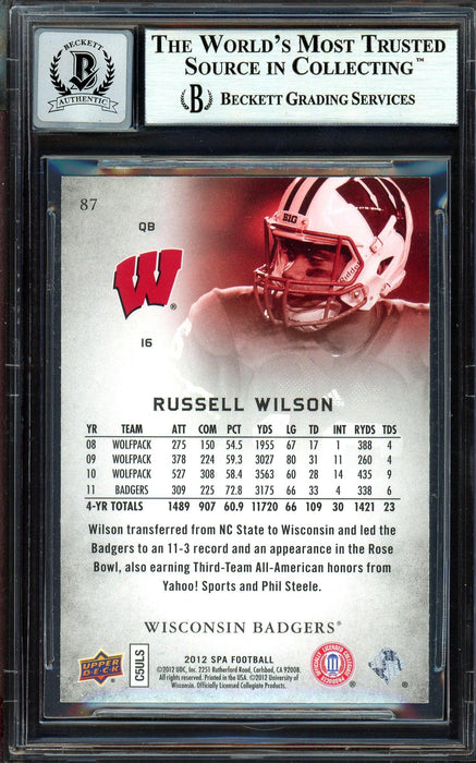 Russell Wilson Autographed 2012 SP Authentic Rookie Card #87 Seattle Seahawks Auto Grade Gem Mint 10 Beckett BAS #13315362 - RSA