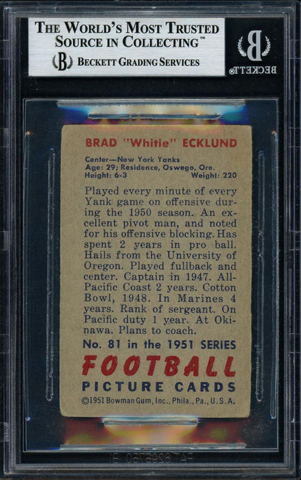Brad "Whitie" Ecklund Autographed 1951 Bowman Rookie Card #81 New York Yankees Beckett BAS #11076617 - RSA