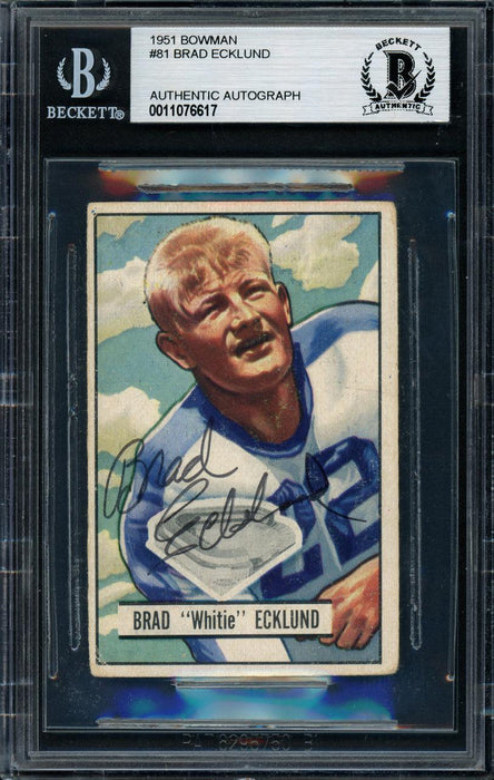 Brad "Whitie" Ecklund Autographed 1951 Bowman Rookie Card #81 New York Yankees Beckett BAS #11076617 - RSA