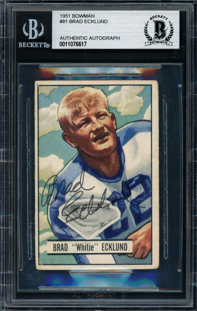 Brad "Whitie" Ecklund Autographed 1951 Bowman Rookie Card #81 New York Yankees Beckett BAS #11076617 - RSA