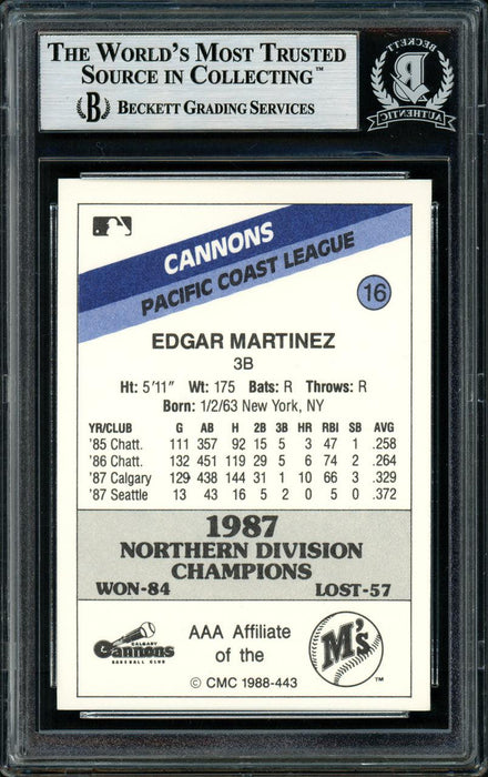 Edgar Martinez Autographed 1988 CMC Rookie Card #16 Seattle Mariners Beckett BAS Stock #147087 - RSA